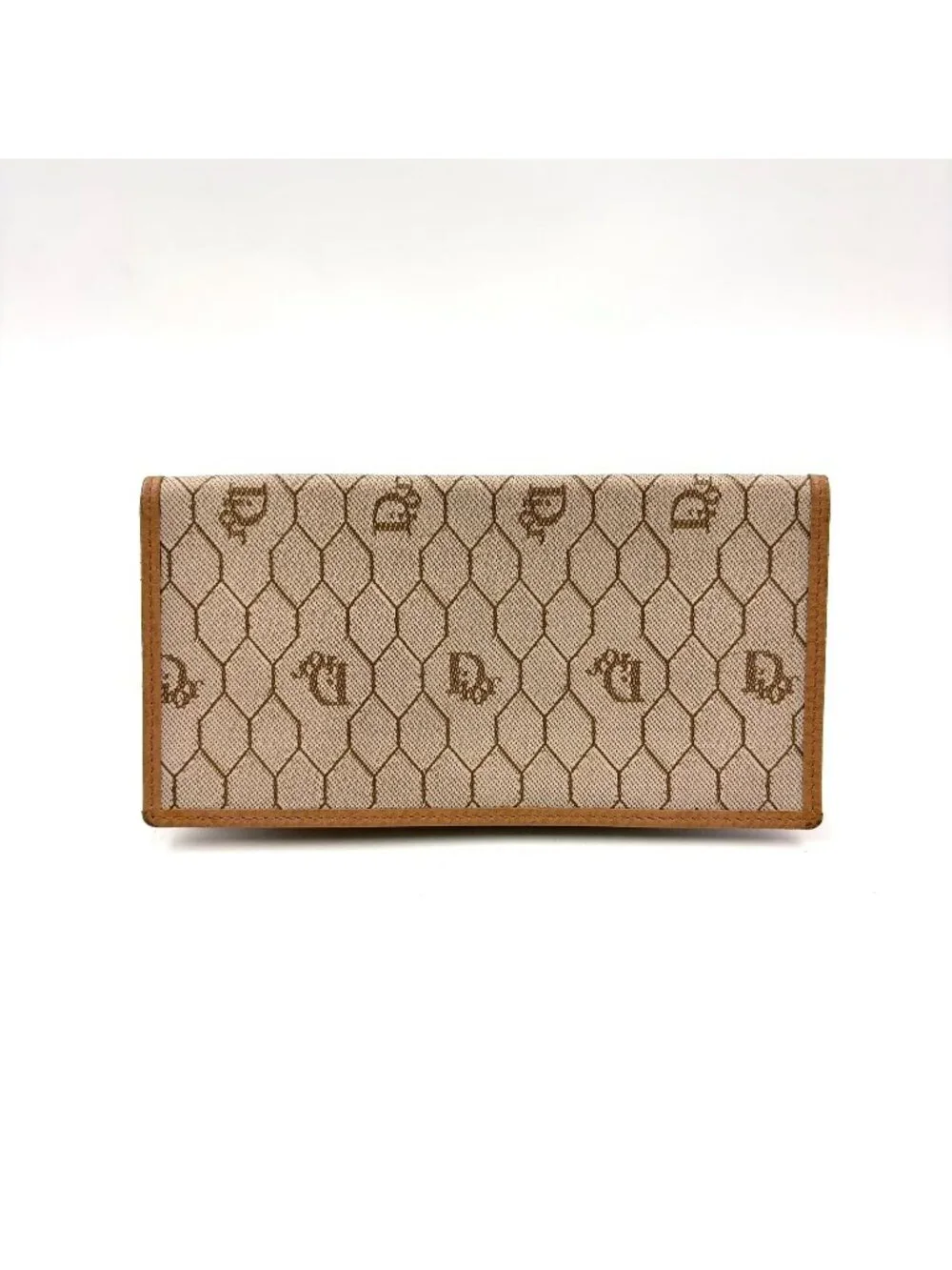 Dior Honeycomb Pattern Billfold Leather Beige Light Brown Wallet
